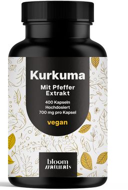 Kurkuma Kapseln - 400 Kapseln - 700 mg Kurkuma-Extrakt - Bloom Naturals®