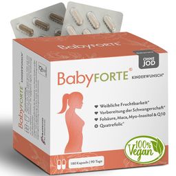 BabyFORTE Kinderwunsch Vitamine OHNE JOD | vegan | 800 µg Folsäure, Quatrefolic® & Q10