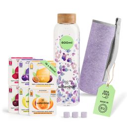 waterdrop® Starter Set Glass – 600ml Glasflasche + 18 Würfel – Vitamine, vegan, zuckerfrei