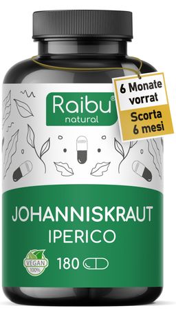 Johanniskraut Kapseln hochdosiert 180 St, Mit Natürliches Hypericin, für Stress & Schlaf – RAIBU