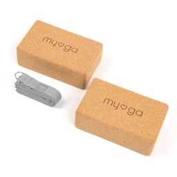 Myga Kork-Yoga Stabilisations-Set aus 2 Kork-Blöcken und einem Yogagurt