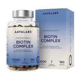 Aavalabs Biotin, Zink, Selen Komplex 10,000µg - Vegan Vitamin H - 120 Kapseln