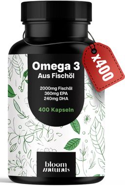 Omega 3 Fischöl - 400 Kapseln - 2000 mg Fischöl mit 360 mg EPA & 240 mg DHA - Bloom Naturals®