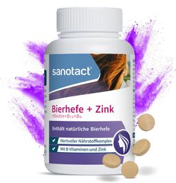 Sanotact Bierhefe + Zink Tabletten – 180 Stück | Für Haut, Haare & Nägel