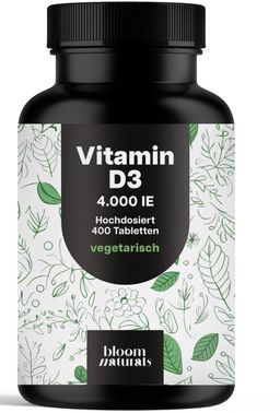 Bloom Naturals Vitamin D3 Tabletten Hochdosiert - 400 Tabletten - 4000 IE Vitamin D3 pro Tablette