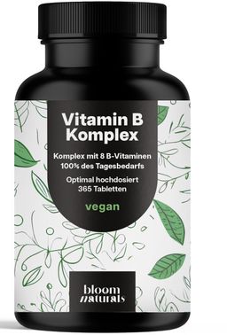 Bloom Naturals Vitamin B Komplex Tabletten Hochdosiert - 365 Tabletten - 12 Monate Vorrat