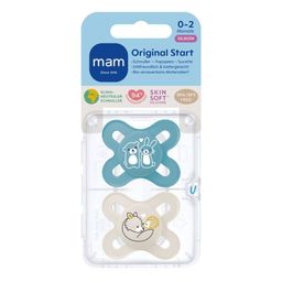 MAM Original Start Silikonschnuller 0-2 Monate, blau/beige