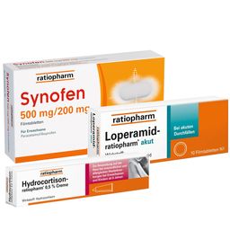Synofen 500 mg/200 mg + HYDROCORTISON-ratiopharm® 0,5 % Creme + Loperamid-ratiopharm® akut