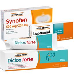 Synofen 500 mg/200 mg + Diclox forte Schmerzgel 2 % + Loperamid-ratiopharm® akut