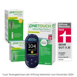 OneTouch Ultra Plus Reflect® Diabetes Starter-Set XL mg/dl, 40 Teststreifen, 40 sterile Lanzetten, 1 Stechhilfe