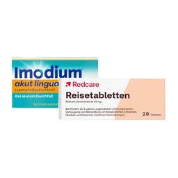 Redcare Reisetabletten mit 50 mg Dimenhydrinat + Imodium® akut lingual - bei akutem Durchfall