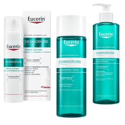 Eucerin® DERMOPURE CLINICAL Porenverfeinerndes Reinigungsgel + Eucerin® DERMOPURE CLINICAL Klärendes Tonic + Eucerin® DERMOPURE CLINICAL Triple Action Serum