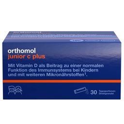 Orthomol junior C plus - mit Vitamin C als Beitrag zu einer normalen Funktion des Immunsystems - Himbeer/Limetten-Geschmack - Direktgranulat