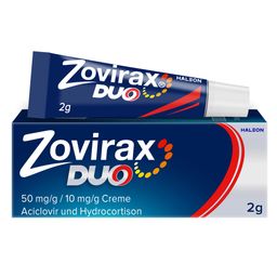 Zovirax Duo Creme bei Lippenherpes. 5 % Aciclovir, 1 % Hydrocortison. 2 g Tube