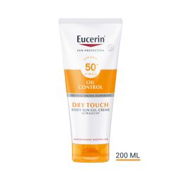 Eucerin® Oil Control Body Sun Dry Touch Gel-Creme LSF 50+ – sehr hoher Sonnenschutz mit ultra leichter Textur, Anti-Sand Effekt und Anti-Glanz Effekt + Eucerin After Sun 50ml GRATIS