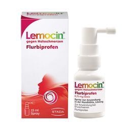 Lemocin® Flurbiprofen Spray gegen Halsschmerzen – schmerzlindernd & entzündungshemmend bis zu 6 Stunden, angenehmer Kirsch-Minz-Geschmack – für Erwachsene ab 18 Jahren