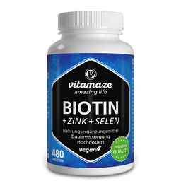 BIOTIN hochdosiert + Zink + Selen, 480 vegane Tabletten