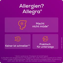 Allegra Schmelztabletten bei Heuschnupfen und ganzjährigen Allergien | Praktisch für unterwegs | Schmelzen auf der Zunge