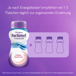 Fortimel® 1.5 kcal Erdbeere – Hochkalorische Trinknahrung mit allen wichtigen Nährstoffen, Vitaminen, Mineralien und Spurenelementen – 300 kcal und 12 g Eiweiß pro Flasche
