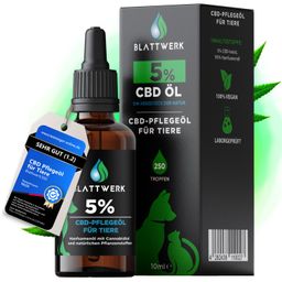 5% CBD Öl für Hunde & Katzen - Deutsche Qualität - CBD Öl Hund - 10ml - 250 CBD Tropfen - BLATTWERK