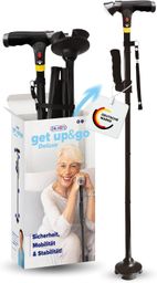 DR-HO'S Get Up & Go Gehstock mit LED-Licht, Alarmknopf & 4-Punkt-Standfuß