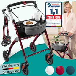 ELONEO Wohnungsrollator mit Feststellbremse, Aluminium-Rahmen & abnehmbares Tablett