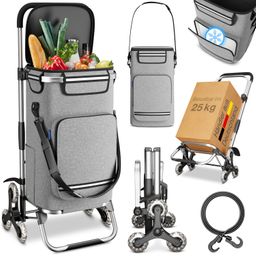 ELONEO Einkaufstrolley Treppensteiger mit Kühltasche, 43 l, 3+3 Rad-System, abnehmbare Tasche