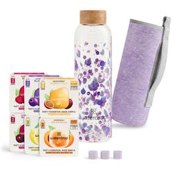 waterdrop® Probierpaket mit Glasflasche Relax Violett und Drops verschiedene Sorten