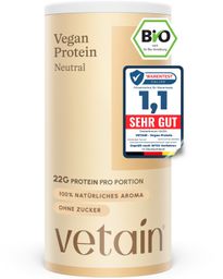 VETAIN Proteinpulver Vegan - Neutral - 23g Eiweiß - Ohne Zuckerzusatz - 100% Bio - TESTSIEGER