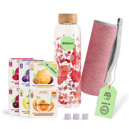waterdrop® Starter Set Glass – 600ml Glasflasche + 18 Würfel – Vitamine, vegan, zuckerfrei