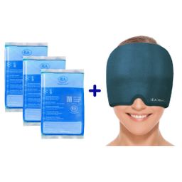 IEA Medical Bundle - Migränemaske blau & 3er Box Kalt Warm Kompresse 12x20cm - bei Kopfschmerzen