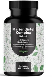 Bloom Naturals Mariendistel Artischocke Löwenzahn Kapseln Hochdosiert - 150 Kapseln - 5 Monate