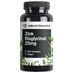 natural elements Zink 25mg – 365 Tabletten – gut verträgliches Zinkbisglycinat (Zink-Chelat)