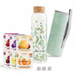 waterdrop® Probierpaket mit Glasflasche Clean Mint und Drops verschiedene Sorten