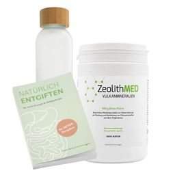 Zeolith MED STARTER-SET:  Detox-Pulver, Trinkflasche & Ratgeber