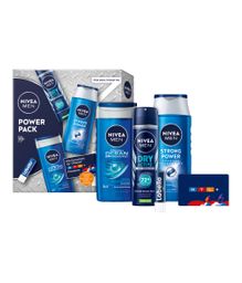 NIVEA MEN Power Pack Geschenkset Pflegedusche + Deo Spray + Shampoo + Labello