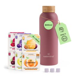 waterdrop® Starter Set Steel – 600ml Thermoflasche + 18 Würfel – Vitamine, vegan, zuckerfrei