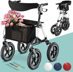 ELONEO Rollator mit Luftbereifung inkl. Sitzfläche, Rückengurt inkl. Tasche & Stockhalter