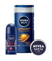 NIVEA MEN Sport Box Geschenkset, Creme Sport Pflegedusche Impact Deo Roll-on
