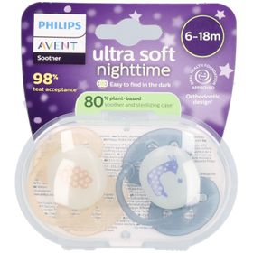 Philips AVENT Schnuller Ultra Soft Night Time 6–18 Monate | Pfirsich/Blau