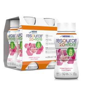 resource® 2.0 + fibre Erdbeer | Hochkalorische Trinknahrung mit Ballaststoffen | Aufbaukost bei Mangelernährung