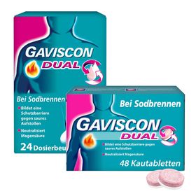 GAVISCON® Dual Suspension + Dual Kautabletten mit Zweifachwirkung gegen Sodbrennen