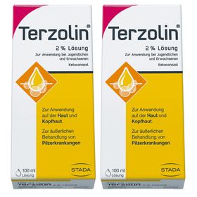 Terzolin® 2% Lösung gegen Schuppen und Juckreiz; bekämpft den Schuppenpilz auf der Kopfhaut ab der ersten Haarwäsche