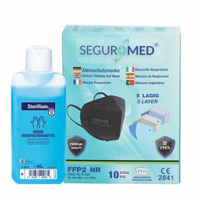 SEGURMED® FFP2 Atemschutzmaske schwarz + Sterillium® Lösung
