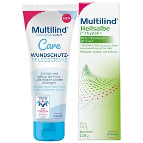 Multilind® Heilsalbe mit Nystatin im Spender + DermaCare Protect Wundschutz Pflegecreme