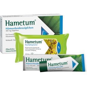 Hametum® Hämorrhoidenzäpfchen + Hametum® Feuchtpflegetücher + Hametum® Hämorrhoidensalbe mit Applikator