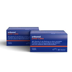 Orthomol junior C plus - mit Vitamin C als Beitrag zu einer normalen Funktion des Immunsystems - Himbeer/Limetten-Geschmack - Direktgranulat