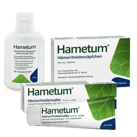 Hametum® Hämorrhoidenzäpfchen + Hametum® Hämorrhoidensalbe mit Applikator + Hametum® Medizinischer Reinigungsschaum für den Popo