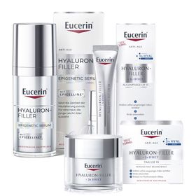 Eucerin® Hyaluron-Filler Epigenetic Serum + Eucerin® Hyaluron-Filler Tagespflege für normale Haut bis Mischhaut + Eucerin® Hyaluron-Filler Augenpflege