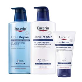 Eucerin® UreaRepair 10% Urea Intensive Feuchtigkeitslotion + Eucerin® UreaRepair 5% Urea Sanftes Duschgel + Eucerin® UreaRepair 5% Urea Handcreme